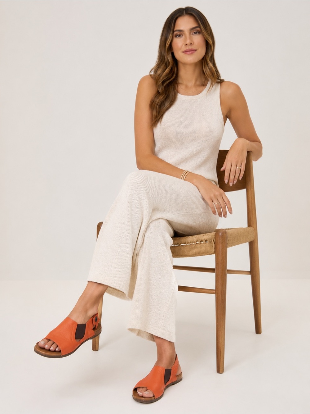 Bueno Footwear Tessie toe ring sandals in a vibrant sunset orange leather EU 41